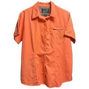 Woolrich Women's L Button Down Outdoor Shirt Short Sleeve Collared Light Calypso